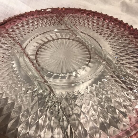 Vintage Indiana Glass Diamond Cut Glass Relish Tray With Ruby Rim 3 Sections 12" - Picture 2 of 9